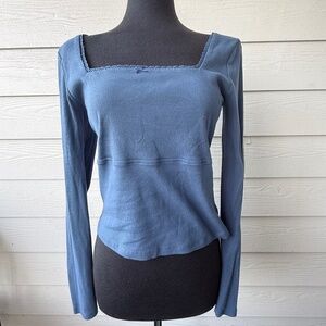 Y2K American Eagle | Square Neck Ribbed Long Sleeve Top | Women’s Size XL | Blue